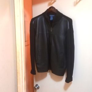 Small black leather/wool faconnable jacket